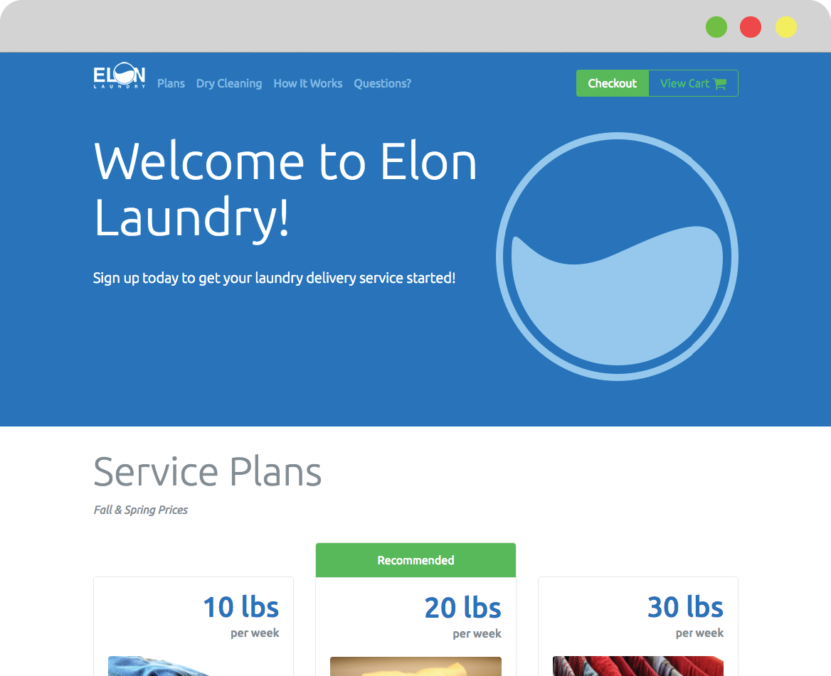 Ecommerce landing page thumbnail for small business Elon Laundry