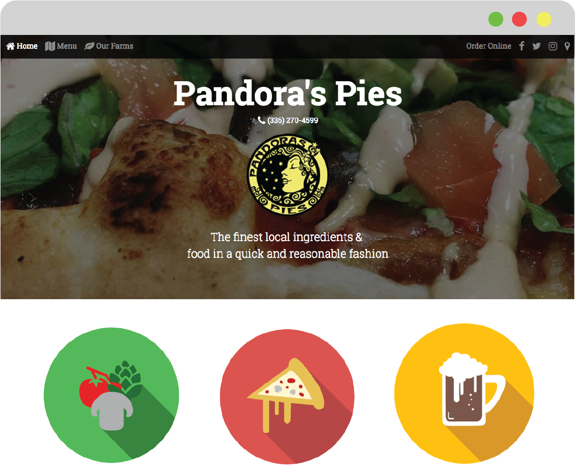 Restaurant Web Design thumbnail image for Pandora's Pies